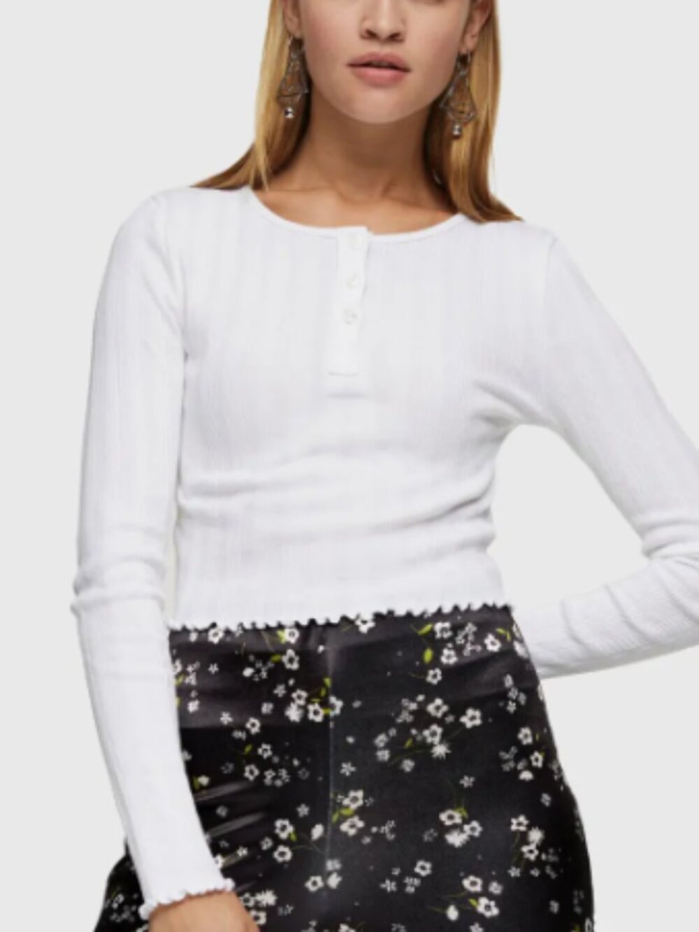 Topshop Long Sleeve Henley Crop Top